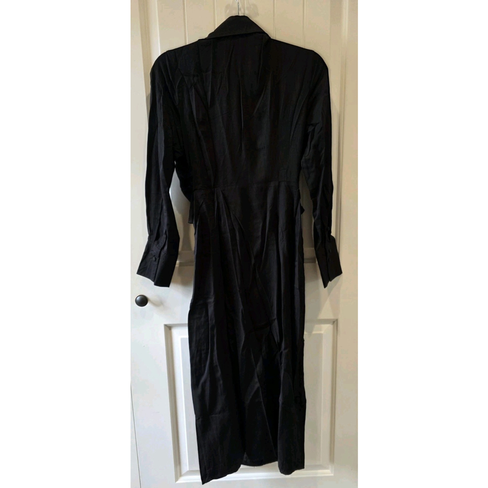 Lulu's Long Story Shirt Black Long Sleeve Tie-Front Midi Dress Size Small NWT$59 - Picture 4 of 8